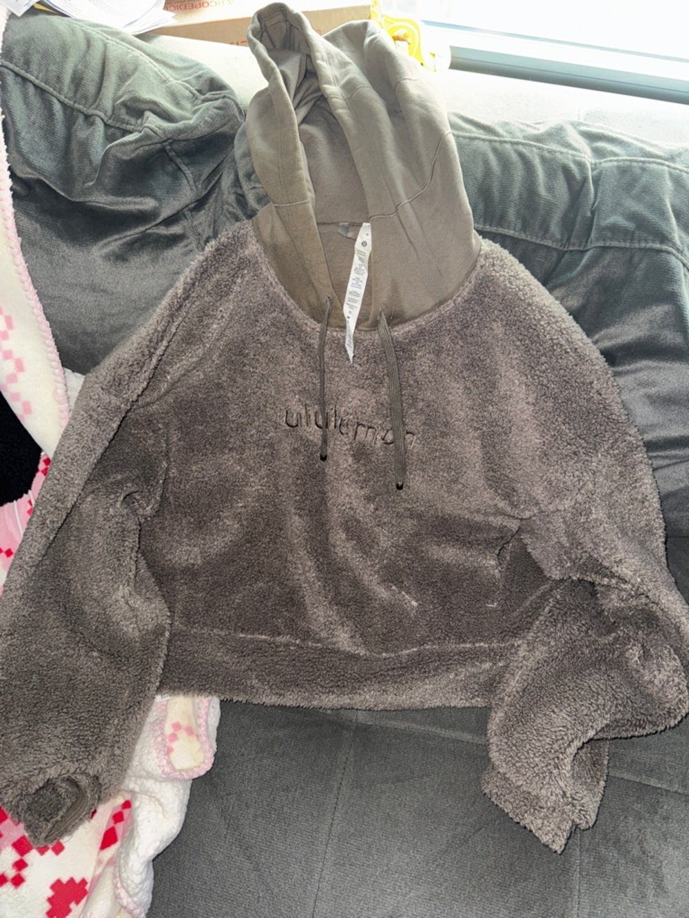 lululemon athletica Taupe Sherpa Hoodie with Olive Hood